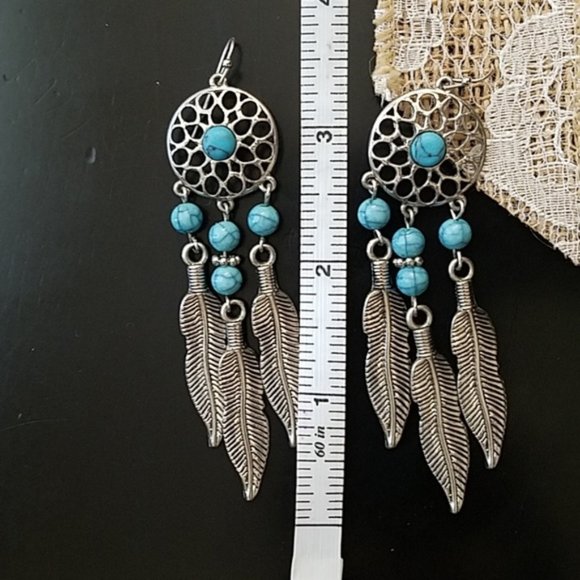 Turquoise Dreamcatcher Earrings - Picture 5 of 6